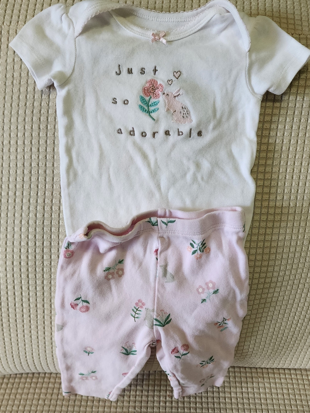 Carter's 3M Matching Bunny Onsie "Just So Adorable" Pink Floral.